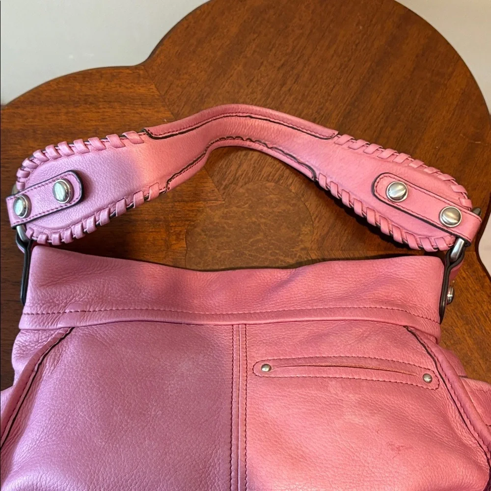 B Makowsky  shoulder bag  satchel smooth leather  faded rose  whip stitch strap - Picture 8 of 17